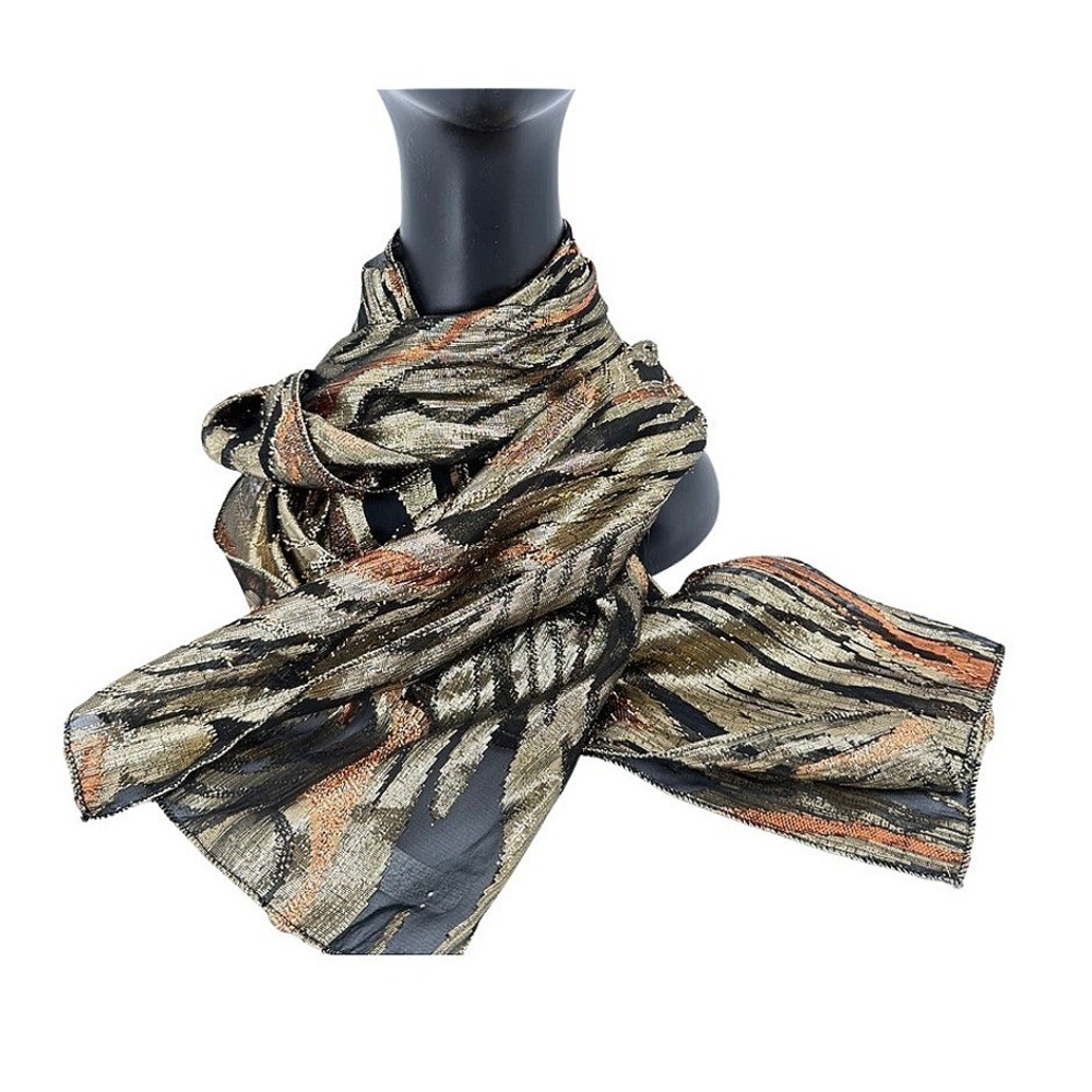Scarf Gold Metallic Abstract Animal Print Inspired Sheer Lightweight Wrap OS